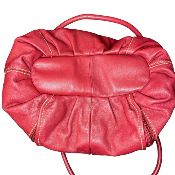 Tignanello Red Leather Hobo Bag With Striped Satin Interior Shoulder Purse - Picture 10 of 16